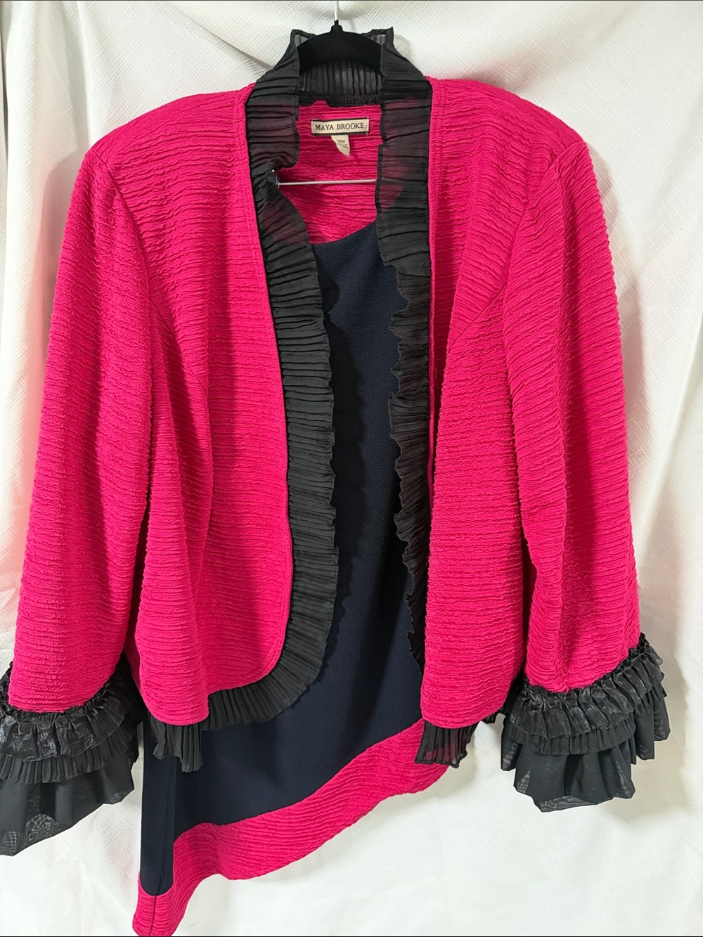 Maya Brooke 2-piece Fuchsia Ruffle-Trim Jacket